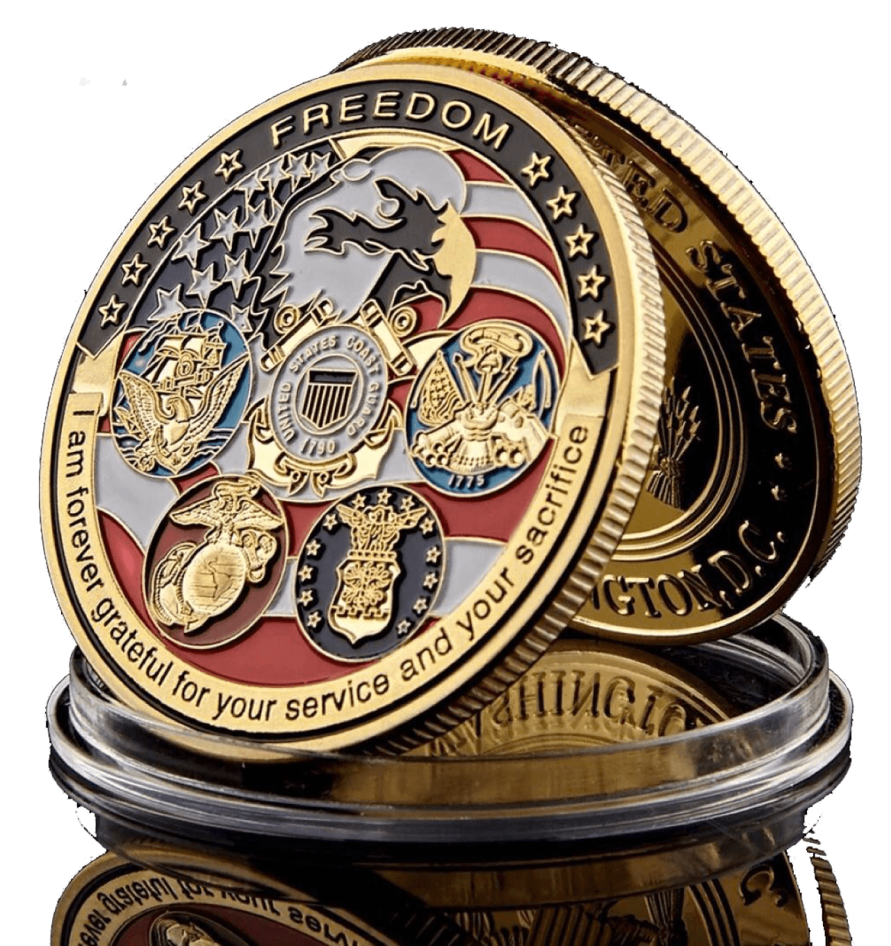 Custom Challenge Coins with Freedom and military emblems
